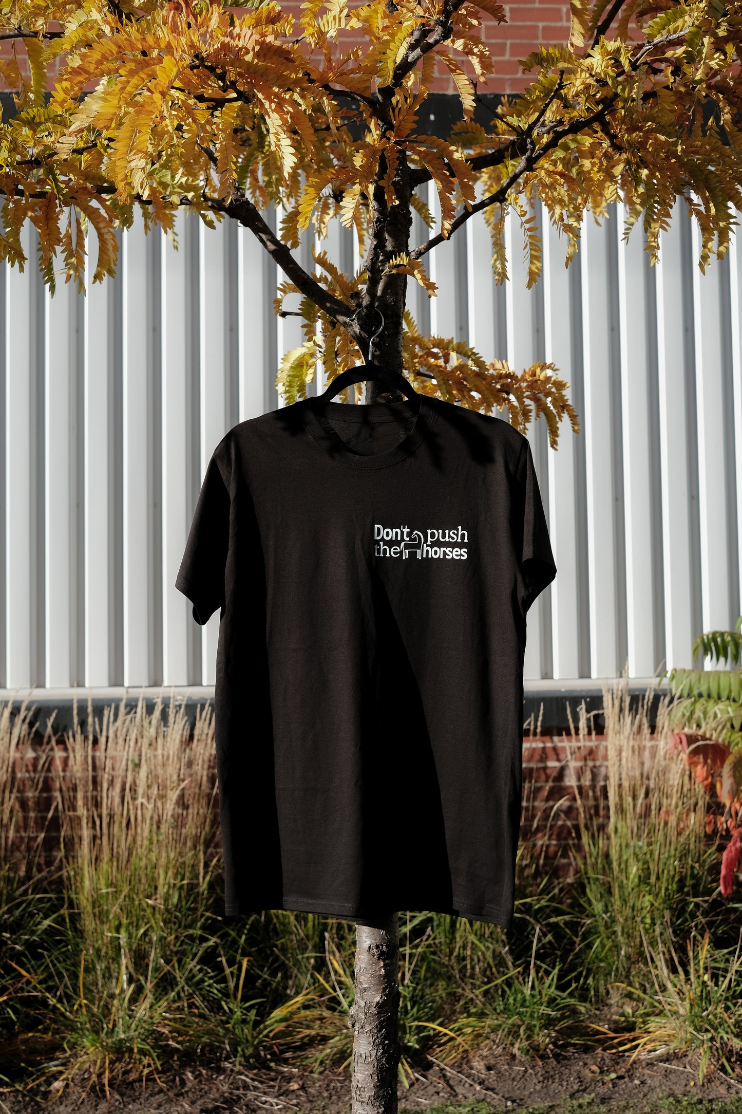 'Don't push the horses' Black T-Shirt