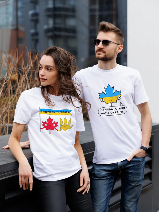 Cartoon - Canada Stand with Ukraine - Unisex Tee